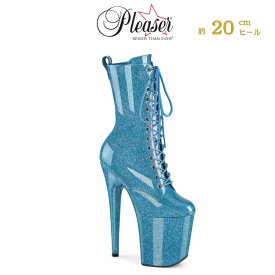 Pleaser プリーザー 20cm ヒール ショートブーツ 厚底 黒 赤 ピンク シルバー ゴールド エナメル ブーツ レディース ポールダンス ダンス 靴 衣装 編み上げ グリッター 小さいサイズ 大きいサイズ ピンヒール ハイヒール 20センチ ヒール FLAMINGO-1040GP 即納 取寄 公式