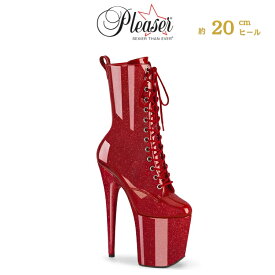 Pleaser プリーザー 20cm ヒール ショートブーツ 厚底 黒 赤 ピンク シルバー ゴールド エナメル ブーツ レディース ポールダンス ダンス 靴 衣装 編み上げ グリッター 小さいサイズ 大きいサイズ ピンヒール ハイヒール 20センチ ヒール FLAMINGO-1040GP 即納 取寄 公式