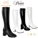 Pleaser プリーザー ロングブーツ 大きいサイズ レディース メンズ 太め 筒周り ふくらはぎ 履き口 ゆったり 足 太い ワイドな筒周り ブーツ ロング ローヒール ストレッチ コスプレ 衣装 アニメ 8cm ヒール 黒 白 つや消し エナメル GOGO-300WC 即納 取寄 公式