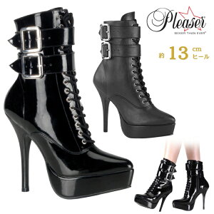 Pleaser �v���[�U�[ �V���[�g�u�[�c ���f�B�[�X �����Y 13cm �q�[�� �s���q�[�� ���� �� �u���b�N �G�i���� ����� �҂ݏグ �x���g �T�C�h�W�b�p�[ �傫���T�C�Y 22.5 23 23.5 24 24.5 25 25.5 26 26.5 27