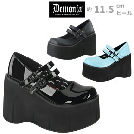 demonia デモニア パンプス 厚底 ウェッジソール 11cm 12cm ヒール 黒 ブラック ブルー エナメル つや消し 小さいサイズ 大きいサイズ 厚底靴 ローファー おでこ靴 メリージェーン パンク ゴス ゴスロリ 原宿系 靴 レディース メンズ 兼用 KERA-08 即納 取寄 公式