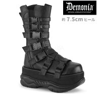 demonia デモニア 厚底 ブーツ ショートブーツ ミドルブーツ 8cm ヒール 黒 ブラック つや消し 厚底ブー…