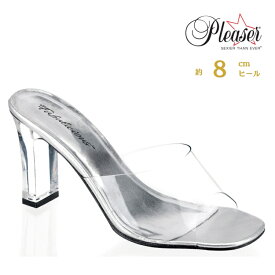 Pleaser プリーザー ミュール サンダル ローヒール ヒール低め クリアヒール 大きいサイズ あり レディース メンズ 8cm ヒール 太ヒール 22cm 23cm 24cm 25cm 26cm 27cm 28cm 29cm 30cm 女性 男性 用 8センチ ヒール ROM301/C 即納 取寄 公式