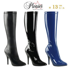 Pleaser プリーザー ブーツ ハイヒール ロングブーツ 大きいサイズ 小さいサイズ 黒 合皮 青 エナメル 13cm ヒール レディース メンズ ピンヒール ポインテッドトゥ サイドジッパー 靴 女性 男性 用 ハイヒール ブーツ 13センチ ヒール 高め SEDUCE-2000 即納 取寄 公式
