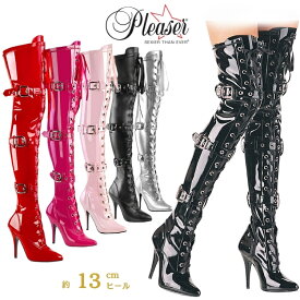 サイハイブーツ Pleaser プリーザー エナメル ニーハイブーツ 黒 赤 ピンク つや消し レディース メンズ 13cm ヒール ブラック 編み上げ レースアップ シッパー ベルト 大きいサイズ 靴 コスプレ 衣装 ブーツ SEDUCE-3028 SED3028/B 取寄 即納 公式