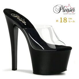 Pleaser プリーザー ヒール ミュール サンダル 厚底 18cm ヒール 黒 ブラック 透明 クリア 女性 男性 用 ハイヒール 大きいサイズ 小さいサイズ ピンヒール オープントゥ ポールダンス 靴 レディース メンズ 18センチ ヒール SKY-301 SKY301/C/B 取寄 公式