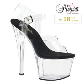 Pleaser プリーザー ヒール キャバ サンダル 厚底 18cm ヒール 透明 クリア 女性 男性 用 ハイヒール 大きいサイズ 小さいサイズ ピンヒール クリアヒール アンクルストラップ ポールダンス 女装 レディース メンズ 18センチ ヒール SKY-308 SKY308/C-B/M 即納 取寄 公式