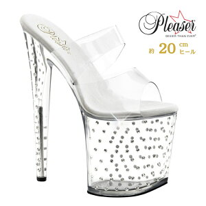 Pleaser プリーザー ヒール ミュール サンダル 厚底 20cm ヒール 透明 クリア キャバ ハイヒール クリアヒール 大きいサイズ ピンヒール オープントゥ 女装 セクシー 美脚 レディース メンズ 20cm