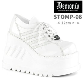 demonia デモニア 厚底 スニーカー 白 ホワイト 靴 レディース メンズ 12cm ヒール ウェッジソール つや消し 編み上げ ブランド ダッドスニーカー ダッドシューズ ライブ 用 大きいサイズ ボリュームスニーカー 韓国系 シューズ STOMP-08 STO08/WPT-WVL 即納 取寄 公式