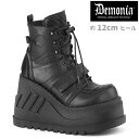 demonia デモニア 厚底 ブーツ 厚底 ショートブーツ アンクルブーツ ブーティ レディース メンズ 12cm ヒール ウェッジソール ストラップ 編み上げ 黒 ブラック つや消し 履きやすい 歩きやすい 小さいサイズ 大きいサイズ ダンス シューズ 韓国 STO13/BVL 即納 取寄 公式