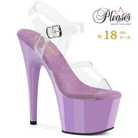 Pleaser プリーザー ヒール 18cm サンダル 厚底 ポールダンス 用 ヒール キャバ サンダル 大きいサイズ 対応 クリア パープル 紫 レディース メンズ 女性 男性 18センチ ヒール ストラップ ハイヒール ピンヒール 靴 シューズ ADORE-708 ADO708/C/LV 取寄