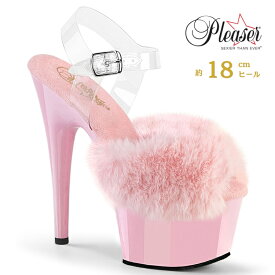Pleaser プリーザー ヒール 18cm サンダル 厚底 ポールダンス 用 ヒール キャバ サンダル 大きいサイズ 対応 クリア ベビーピンク ピンク ファー ふさふさ レディース メンズ 女性 男性 18センチ ハイヒール ピンヒール 靴 シューズ ADORE-708FUR ADO708FUR/BP/M 取寄