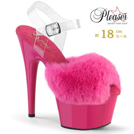 Pleaser プリーザー ヒール 18cm サンダル 厚底 ポールダンス 用 ヒール キャバ サンダル 大きいサイズ 対応 クリア フューシャピンク ピンク ファー ふさふさ レディース メンズ 女性 男性 18センチ ハイヒール ピンヒール 靴 シューズ ADORE-708FUR ADO708FUR/FS/M 取寄