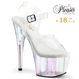 Pleaser プリーザー ヒール 18cm サンダル 厚底 ポールダンス 用 ヒール キャバ サンダル 大きいサイズ 対応 クリア マルチカラー ホログラム レディース メンズ 女性 男性 18センチ ヒール ストラップ ハイヒール ピンヒール 靴 シューズ ADORE-708HT ADO708HT/C/HGT 取寄