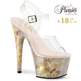 Pleaser プリーザー ヒール 18cm サンダル 厚底 ポールダンス 用 ヒール キャバ サンダル 大きいサイズ 対応 クリア ゴールド ピンク レディース メンズ 女性 男性 18センチ ヒール ストラップ ハイヒール ピンヒール 靴 シューズ ADORE-708MB ADO708MB/C/BH-G 取寄