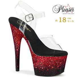 Pleaser プリーザー ヒール 18cm サンダル 厚底 ポールダンス 用 ヒール キャバ サンダル 大きいサイズ 対応 クリア 赤 レッド マルチカラー グリッター レディース メンズ 女性 男性 18センチ ハイヒール ピンヒール 靴 シューズ ADORE-708SS ADO708SS/C/B-RG 取寄
