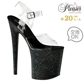 20cm ヒール 厚底 サンダル Pleaser プリーザー 大きいサイズ 超厚底 ポールダンス 用 ハイヒール ピンヒール アンクル ストラップ 厚底サンダル キラキラ ラメ クリア 黒 ブラック レディース メンズ 20cmヒール 20センチ ヒール フラミンゴ 靴 シューズ 即納 取寄 公式