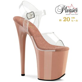 Pleaser プリーザー ヒール 20cm 厚底 サンダル ポールダンス 用 ヒール クリア アンクルストラップ 大きいサイズ 対応 ブラッシュ ピンク レディース メンズ 女性 男性 20センチ ヒール ハイヒール ピンヒール 靴 シューズ FLAMINGO-808 FLAM808/C/BH 取寄