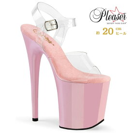 Pleaser プリーザー ヒール 20cm 厚底 サンダル ポールダンス 用 ヒール クリア アンクルストラップ 大きいサイズ 対応 ピンク レディース メンズ 女性 男性 20センチ ヒール ハイヒール ピンヒール 靴 シューズ FLAMINGO-808 FLAM808/C/BP 取寄