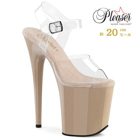 Pleaser プリーザー ヒール 20cm 厚底 サンダル ポールダンス 用 ヒール クリア アンクルストラップ 大きいサイズ 対応 ベージュ レディース メンズ 女性 男性 20センチ ヒール ハイヒール ピンヒール 靴 シューズ FLAMINGO-808 FLAM808/C/ND 取寄
