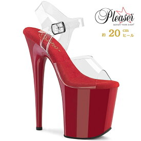 Pleaser プリーザー ヒール 20cm 厚底 サンダル ポールダンス 用 ヒール クリア アンクルストラップ 大きいサイズ 対応 赤 レッド レディース メンズ 女性 男性 20センチ ヒール ハイヒール ピンヒール 靴 シューズ FLAMINGO-808 FLAM808/C/R 取寄
