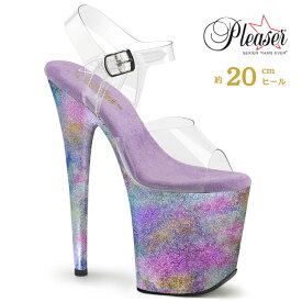 Pleaser FLAMINGO-808NEB プリーザー ヒール 20cm 厚底 サンダル ポールダンス 用 ヒール クリア アンクルストラップ 大きいサイズ 対応 パープル 紫 クリア レディース メンズ 女性 男性 20センチ ヒール ハイヒール ピンヒール フラミンゴ 取寄