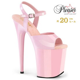 Pleaser プリーザー ヒール 20cm 厚底 サンダル ポールダンス 用 ヒール フラミンゴ 大きいサイズ 対応 ピンク ベビーピンク エナメル レディース メンズ 女性 男性 20センチ ヒール ハイヒール ピンヒール FLAMINGO-809 FLAM809/BP/M 取寄