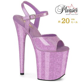 Pleaser プリーザー ヒール 20cm 厚底 サンダル ポールダンス 用 ヒール フラミンゴ 大きいサイズ 対応 パープル 紫 グリッター ラメ エナメル レディース メンズ 女性 男性 20センチ ヒール ハイヒール ピンヒール FLAMINGO-809GP FLAM809GP/LLG/M 取寄