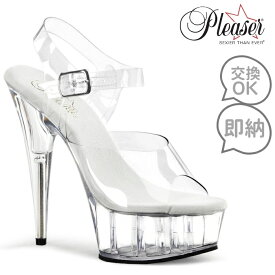 Pleaser プリーザー クリアヒール キャバ ヒール クリア サンダル 厚底 15cm ヒール 大きいサイズ 小さいサイズ ストラップ セクシー ハイヒール ピンヒール ポールダンス ドレス コンテスト 女性 男性用 レディース メンズ 15センチ ヒール DELIGHT-608 DEL608/C/M 即納