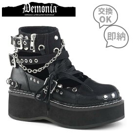 demonia デモニア 厚底 ブーツ ショートブーツ 厚底 ラバーソール 5cm ヒール 黒 ブラック レースアップ ベルト チェーン スタッズ ジッパー 小さいサイズ 大きいサイズ 厚底靴 厚底スニーカー ロック パンク ゴシック 靴 レディース メンズ EMILY-317 EMI317/BCA-VL 即納