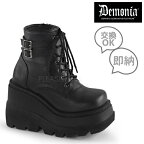 demonia デモニア 厚底 ブーツ ショートブーツ 厚底 スニーカー ハイカット ウェッジソール 11.5cm ヒール 黒 ブラック 合皮 編み上げ ジッパー ブーツ 小さいサイズ 大きいサイズ ロック パンク ゴスロリ 韓国 衣装 靴 レディース メンズ SHAKER-52 SHA52/BVL 即納