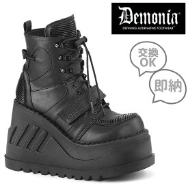 demonia デモニア 厚底 ブーツ 厚底 ショートブーツ アンクルブーツ ブーティ レディース メンズ 12cm ヒール ウェッジソール ストラップ 編み上げ 黒 ブラック つや消し 履きやすい 歩きやすい 小さいサイズ 大きいサイズ ダンス シューズ 韓国 STOMP-13 STO13/BVL 即納