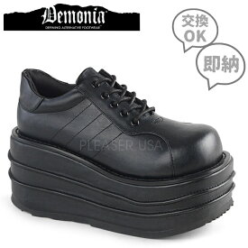 demonia デモニア 厚底 スニーカー メンズ ラバーソール 9cm ヒール 黒 ブラック 合皮 フェイクレザー レースアップ 編み上げ 小さいサイズ 大きいサイズ 厚底靴 シューズ 原宿 韓国 系 V系 ビジュアル系 パンク ロック 個性的 衣装 ライブ 靴 TEMPO-08 TEM08/BVL 即納