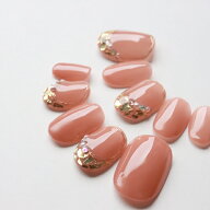 ジェルネイルチップ レッドベージュ ライトテラコッタミラーフレンチ プチプラ シンプル オフィス サイズ…