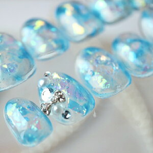 ジェルネイル 付け爪 つけ爪 チップ ロング ベリーショート ショート ホロ埋込ブルービー玉