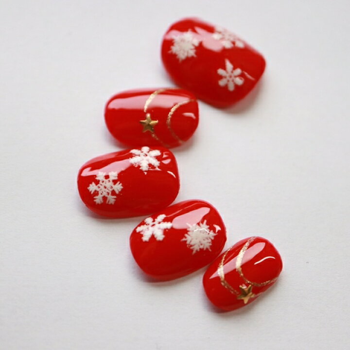 楽天市場】ジェルネイルチップ レッドベース結晶クリスマスネイル 赤  