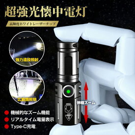 懐中電灯 超小型ハンディライト 3倍高輝度 3種点灯モード ズーム機能 磁気エンドキャップ付 携帯用クリップ 軽量 明る Type-C充電式 軍用アルミ合金 IPX67防水 自転車 登山 夜釣り 夜間訓練 作業用 停電 防災 地震 避難対策 緊急用