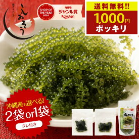 【送料無料1,000円ポッキリ！】 海ぶどう 5倍に膨らむ 無添加 無着色 2食入り(タレ付き） 種類が選べる 海ブドウ 塩漬け 海藻 特許技術 お取り寄せ 贈り物 おつまみ ギフト ネコポス 送料無料 母の日 父の日
