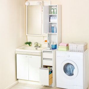 天板が使える 光沢仕上げ扉付きすき間収納庫 ハイタイプ・幅25cm 洗面所収納 隙間収納 トイレ 洗面所 ランドリー収納 526607 \レビューキャンペーン開催中/