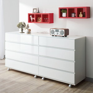 \最大8000円オフクーポン 10月27日9時59分迄/ 奥行46cmキャスター付きツヤツヤチェスト 幅80cm・4段 押入れ クローゼット収納 衣類収納 531914