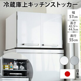 レビュー記入でクーポン配布 キッチン小物収納 キッチン収納 水切り 日本製 食器 光沢 2段 冷蔵庫上 光沢仕上げ・冷蔵庫上ストッカー 幅57cm（脚部59cm） 824603