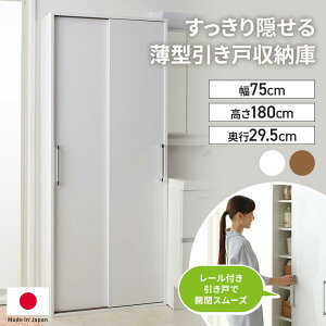 \LINE友だち登録で500円オフクーポン/ すっきり隠せる薄型引き戸収納庫 幅75cm 洗面所収納 隙間収納 トイレ 洗面所 ランドリー収納 587412