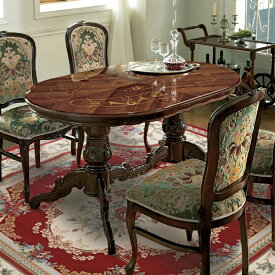 5/30 クーポンで15%OFF 丸テーブル テーブル 机 イタリアン クラシック ヨーロピアン アンティーク イタリア製 象がんオーバルダイニングテーブル 幅140cm 826101