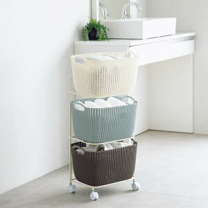 \LINE友だち登録で500円オフクーポン/ CURVER/カーバー ニット調ランドリーワゴン+バスケットセット 新スクエアタイプ(3段ワゴン+スクエア×3個) ランドリー 洗濯かご トイレ 洗面所 ラ