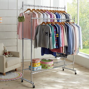 \LINE友だち登録で500円オフクーポン/ プロ仕様 伸縮頑丈ハンガーラック ダブルタイプ 幅122-152cm ハンガーラック パイプハンガー 衣類収納 531013