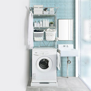 \LINE友だち登録で500円オフクーポン/ 驚きのパイプ幅1.2cm すき間に収まるランドリーラック 棚2段バスケット2個 洗濯機ラック ランドリーラック 洗濯用品 物干し 541509