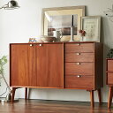 【最大8000円OFFクーポン 11月11日1：59迄】 北欧ヴィンテージ風Vカットデザイン リビングボード・リビングキャビネット 幅110cm高さ75cm キャビネット リビングボード リビング収納 H80406