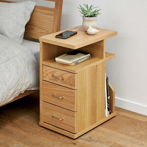 \LINE友だち登録で500円オフクーポン/ 隠しキャスター付きベッドサイドワゴン 右オープンタイプ サイドテーブル ナイトテーブル テーブル H76845