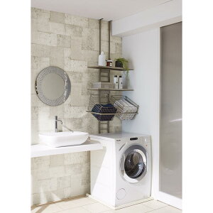 Lyucua/リュクア 省スペースランドリーラック 棚2段・バスケット2個 洗濯機ラック ランドリーラック 洗濯用品 物干し H82502