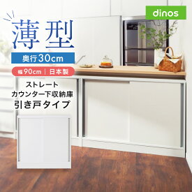 【クーポン最大5千円OFF 2/19 20時から4h限定】 ストレートカウンター下引き戸収納庫 幅90 奥行30cmタイプ キャビネット リビングボード リビング収納 629306 ＼LINE友だち登録でクーポン／